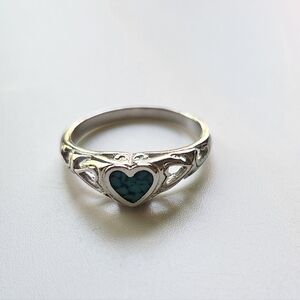 Silver Heart Ring with Turquoise Inlay Size 7